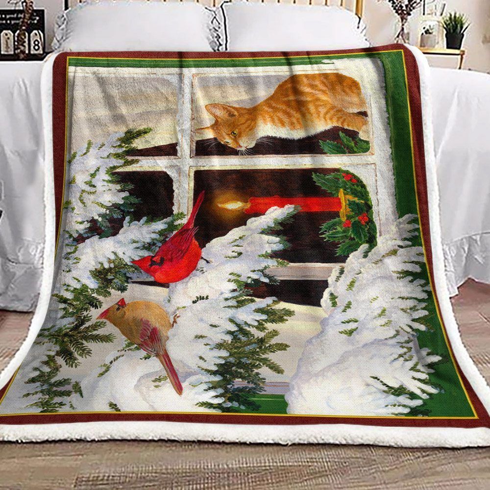 litzzy Cardinal Cat Christmas GS-CL-LD2906 Sherpa Fleece Blanket Sherpa Fleece Blanket   