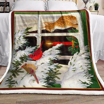 litzzy Cardinal Cat Christmas GS-CL-LD2906 Sherpa Fleece Blanket Sherpa Fleece Blanket   