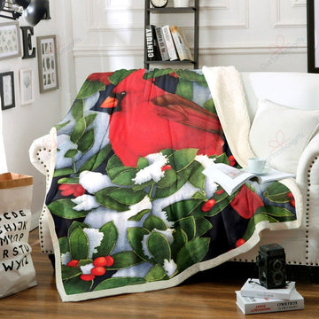 litzzy Cardinal Christmas AM2610337CL Sherpa Fleece Blanket Sherpa Fleece Blanket   