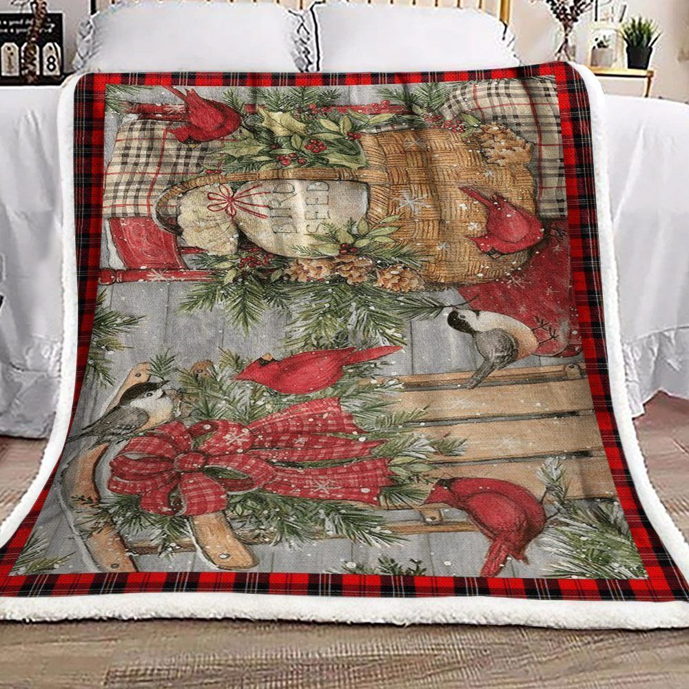 litzzy Cardinal Christmas GS-CL-KC0907 Sherpa Fleece Blanket Sherpa Fleece Blanket   