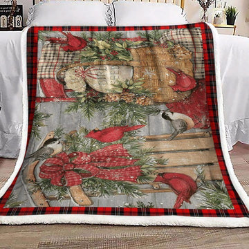 litzzy Cardinal Christmas GS-CL-KC0907 Sherpa Fleece Blanket Sherpa Fleece Blanket   