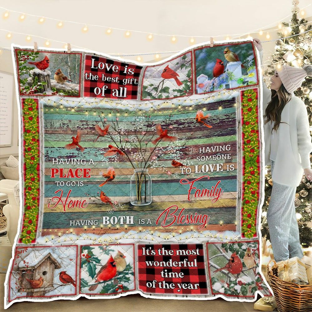 litzzy Cardinal Christmas HHC121107TH Fleece Blanket Quilt Blanket   