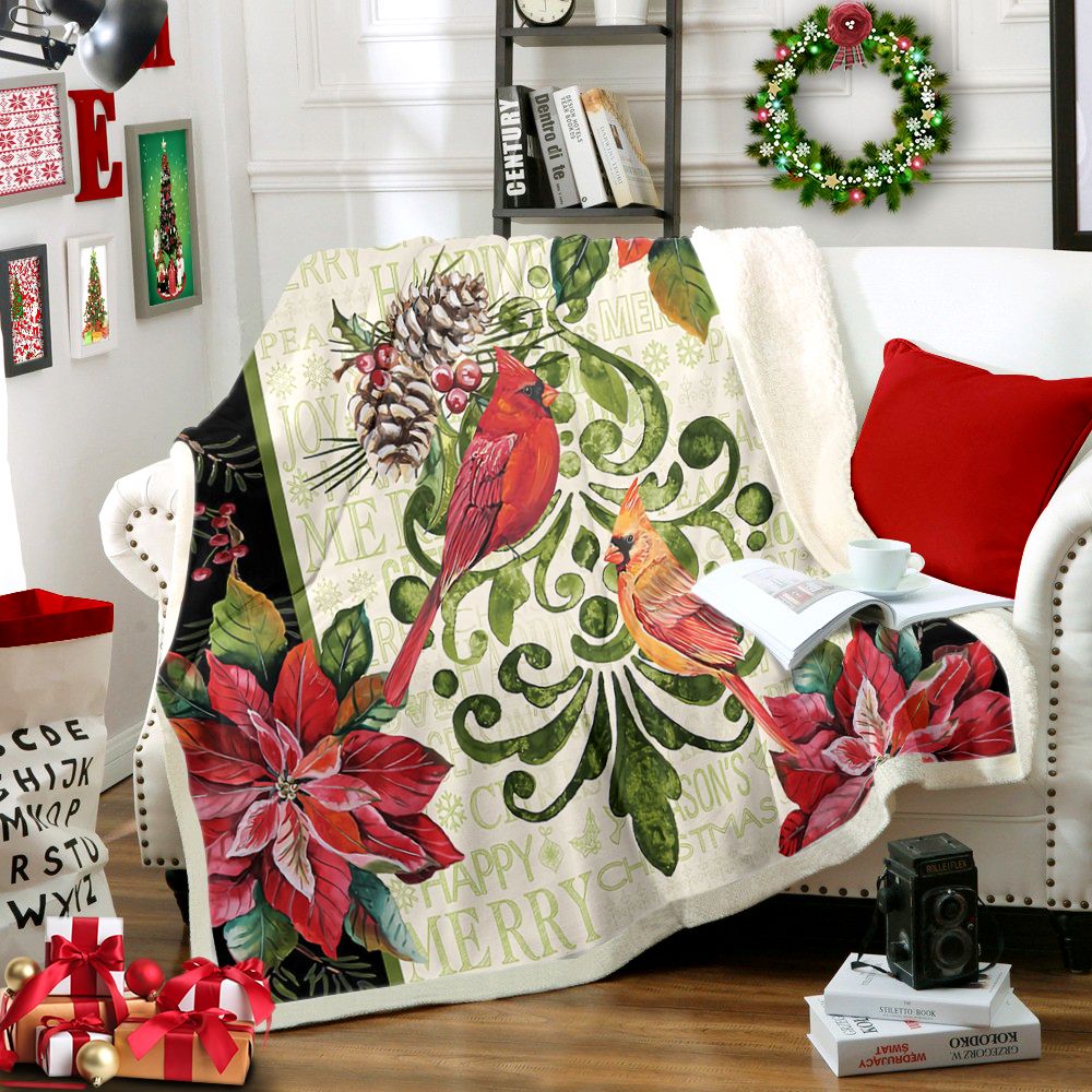litzzy Cardinal Christmas HT1412103TT Sherpa Fleece Blanket Sherpa Fleece Blanket   