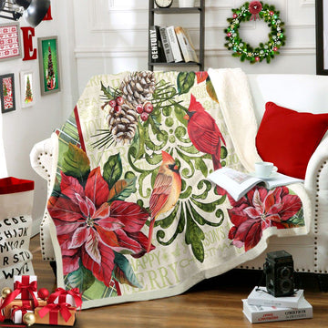 litzzy Cardinal Christmas HT1412104TT Sherpa Fleece Blanket Sherpa Fleece Blanket   