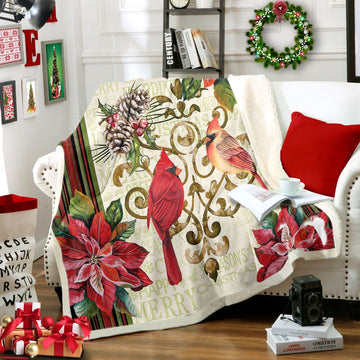 litzzy Cardinal Christmas HT1412105TT Sherpa Fleece Blanket Sherpa Fleece Blanket   