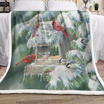 litzzy Cardinal Christmas NT2310047F Sherpa Fleece Blanket Sherpa Fleece Blanket   