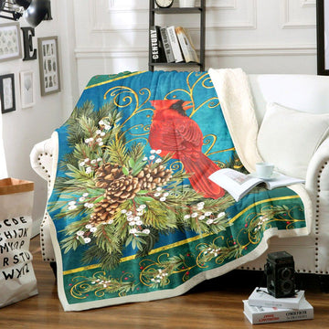 litzzy Cardinal Christmas TN0912021TT Sherpa Fleece Blanket Sherpa Fleece Blanket   