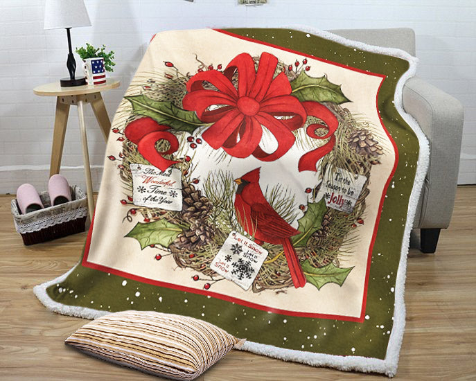 litzzy Cardinal Christmas Wreath NI1310073KL Sherpa Fleece Blanket Sherpa Fleece Blanket   