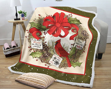 litzzy Cardinal Christmas Wreath NI1310073KL Sherpa Fleece Blanket Sherpa Fleece Blanket   