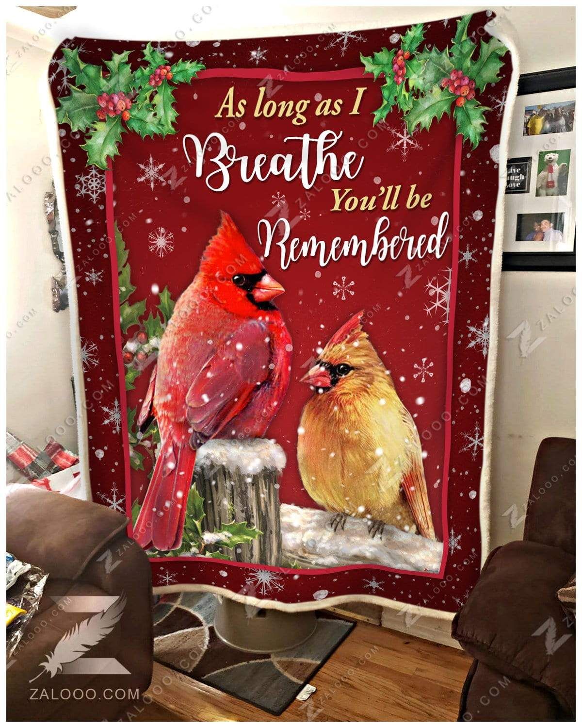 litzzy Cardinal Christmas You Will Be Remembered CL26110163MDF Sherpa Fleece Blanket Sherpa Fleece Blanket   
