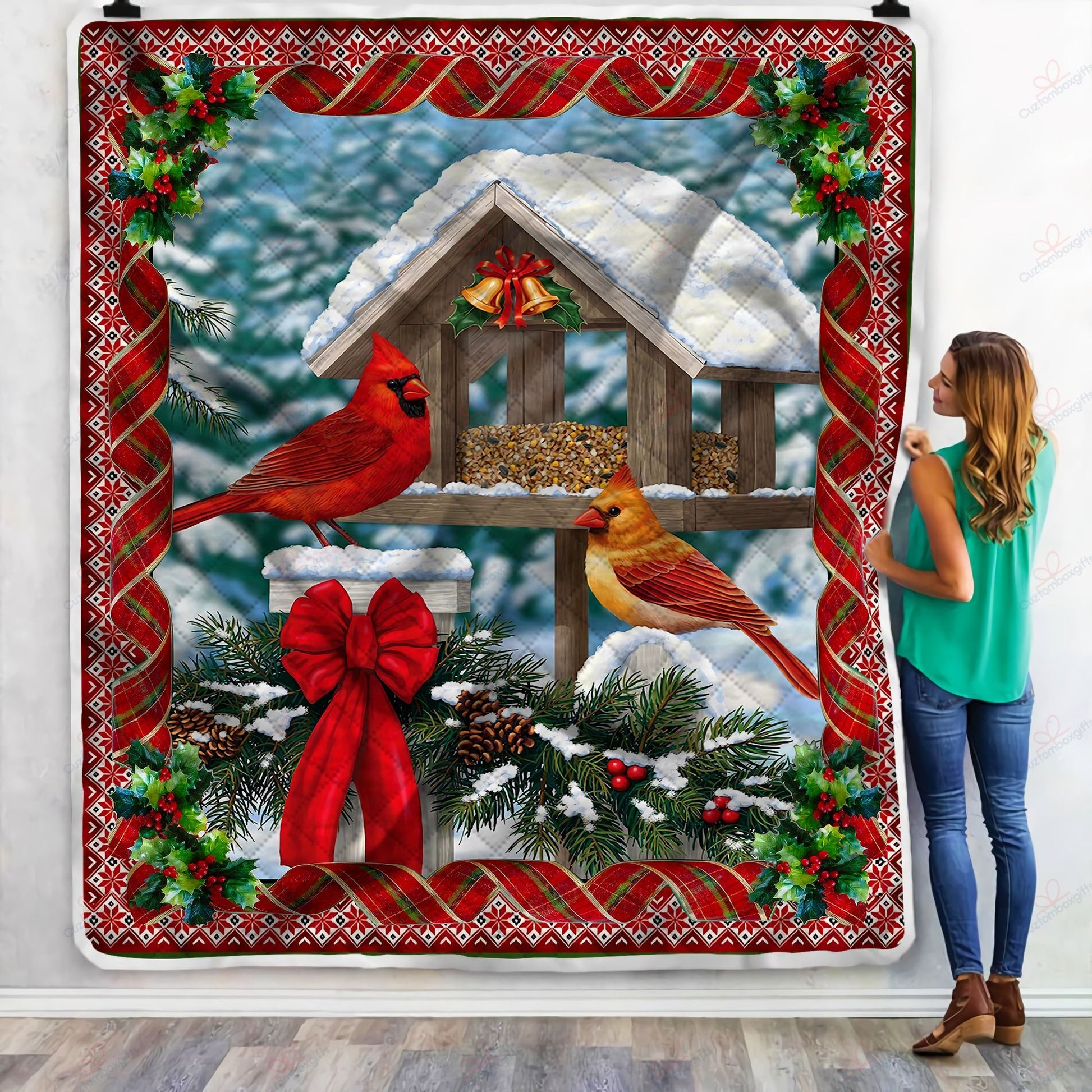 litzzy Cardinal In Winter Christmas NI1909011HY Sherpa Fleece Blanket Sherpa Fleece Blanket   
