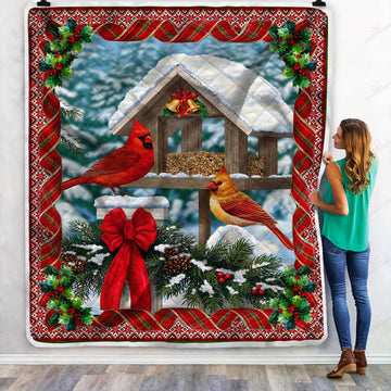 litzzy Cardinal In Winter Christmas NI1909011HY Sherpa Fleece Blanket Sherpa Fleece Blanket   