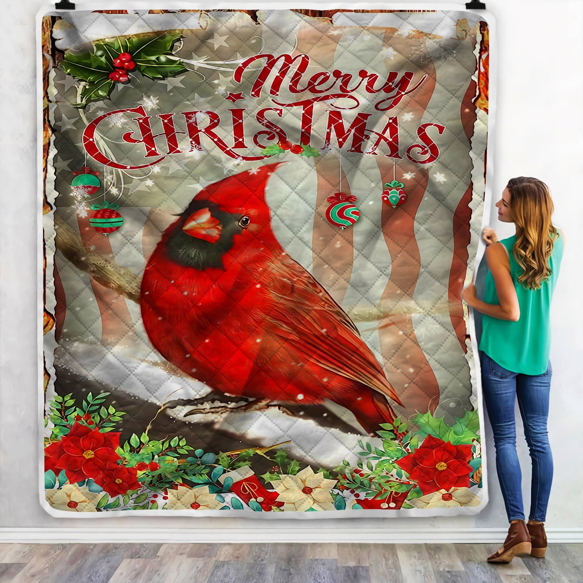 litzzy Cardinal Merry Christmas American NI2110139KL Sherpa Fleece Blanket Sherpa Fleece Blanket   