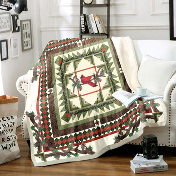 litzzy Cardinal Merry Christmas CG1811040TT Sherpa Fleece Blanket Sherpa Fleece Blanket   