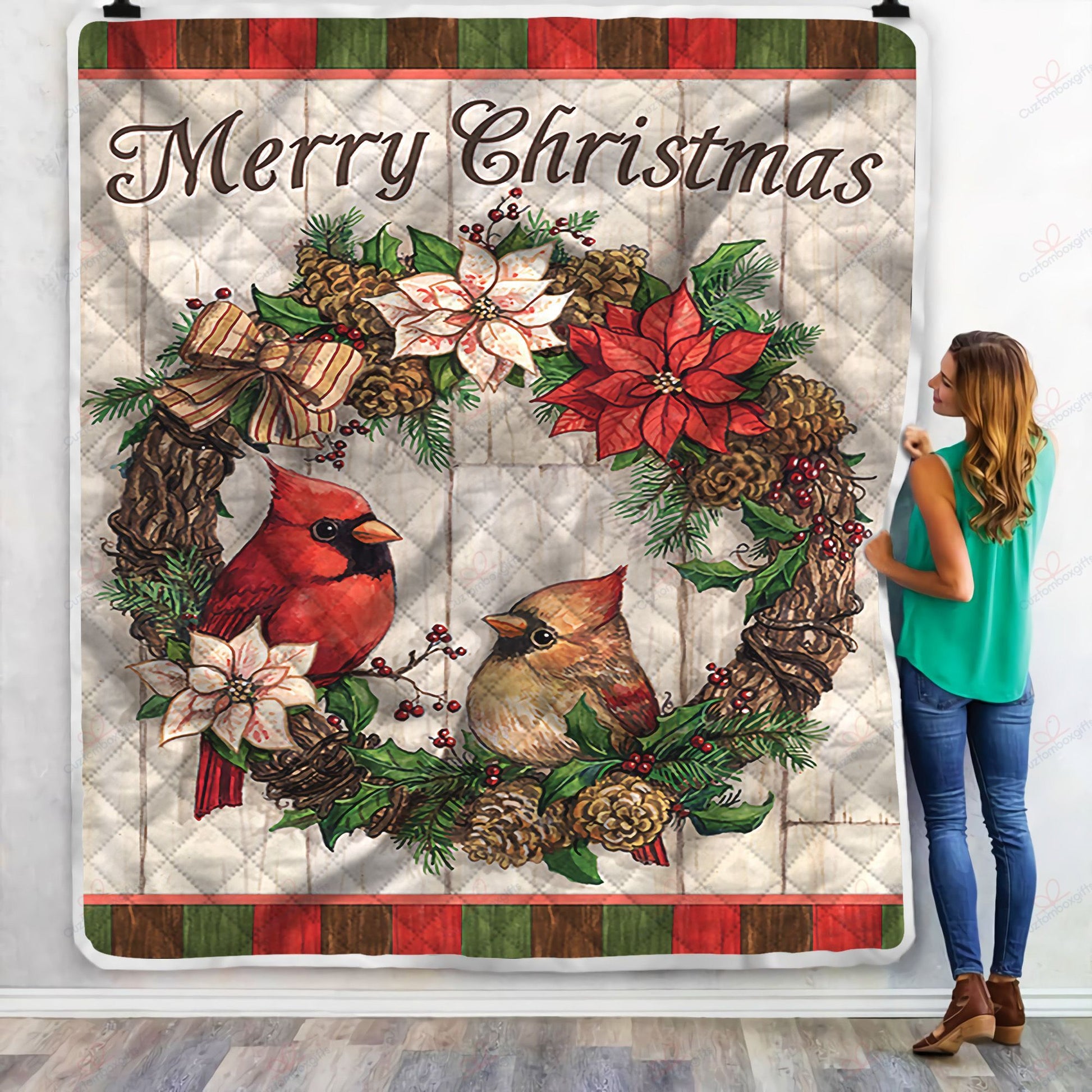litzzy Cardinal Merry Christmas NI1209012HN Sherpa Fleece Blanket Sherpa Fleece Blanket   