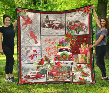 litzzy Cardinal Red Truck Christmas CL22120045MDQ Fleece Blanket Quilt Blanket   