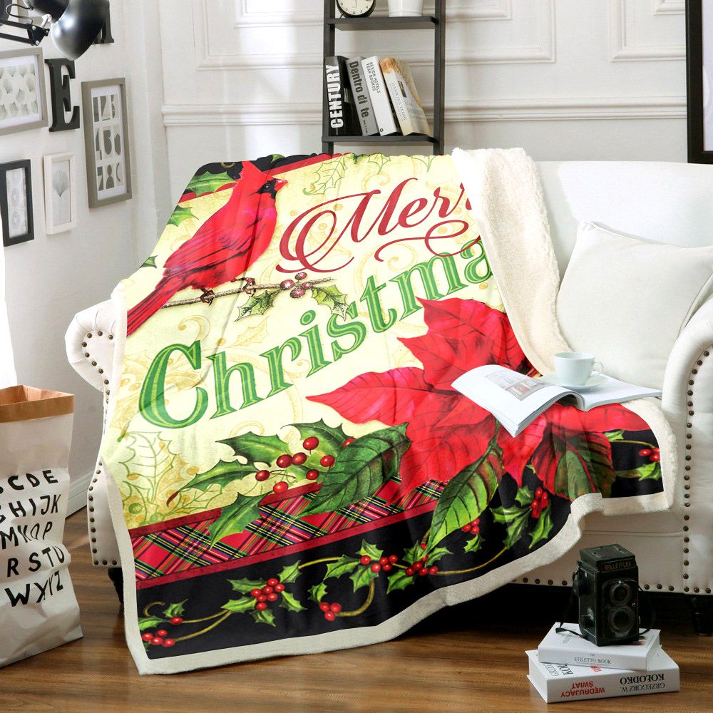 litzzy Cardinals Christmas TT0711015TT Sherpa Fleece Blanket Sherpa Fleece Blanket   