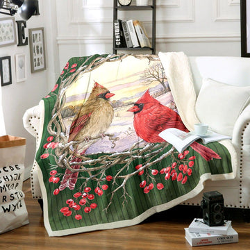 litzzy Cardinals Christmas Sherpa Fleece Blanket TT1311021TT Sherpa Fleece Blanket   