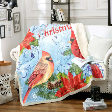 litzzy Cardinals Merry Christmas HM1811041TT Sherpa Fleece Blanket Sherpa Fleece Blanket   