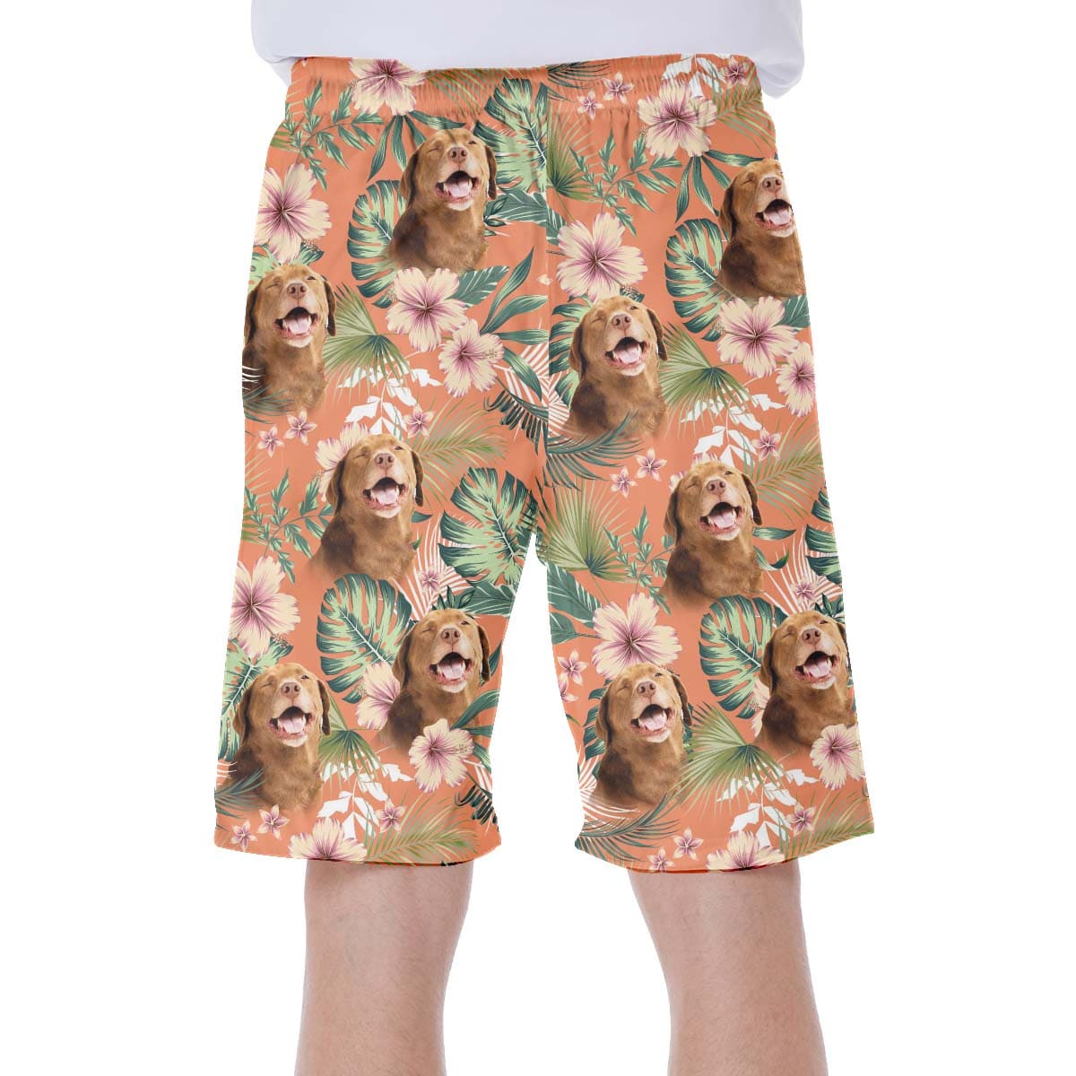 litzzy Hawaiian Custom Leaves & Flowers Pattern Short (Carrot Color) Hawaii Shirt   