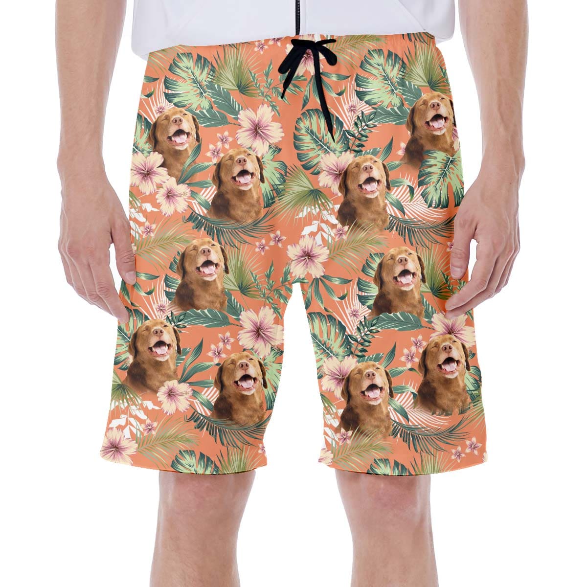 litzzy Hawaiian Custom Leaves & Flowers Pattern Short (Carrot Color) Hawaii Shirt   