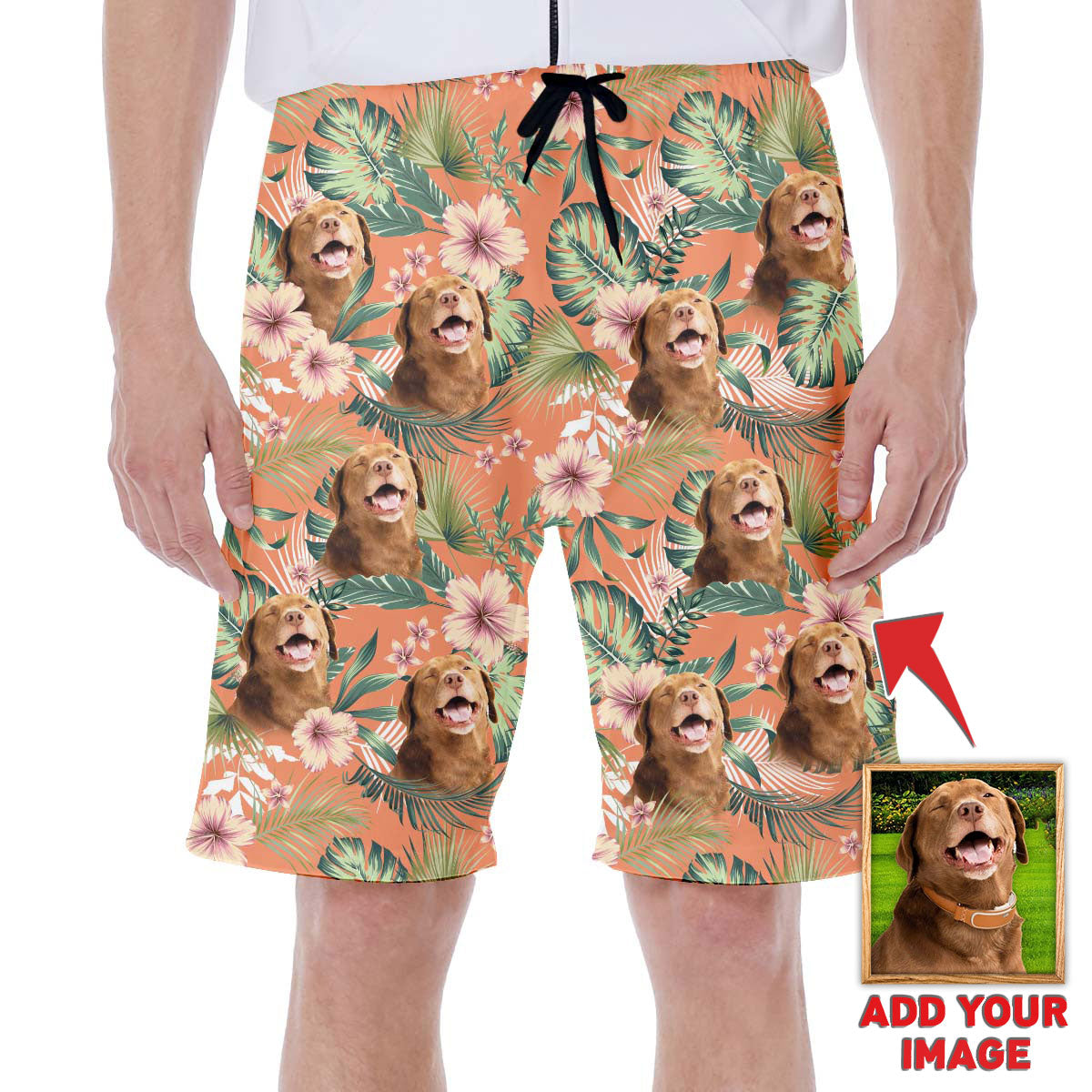 litzzy Hawaiian Custom Leaves & Flowers Pattern Short (Carrot Color) Hawaii Shirt   