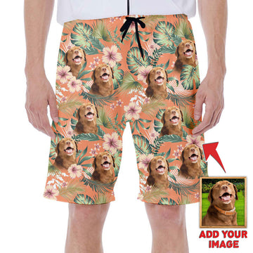 litzzy Hawaiian Custom Leaves & Flowers Pattern Short (Carrot Color) Hawaii Shirt   