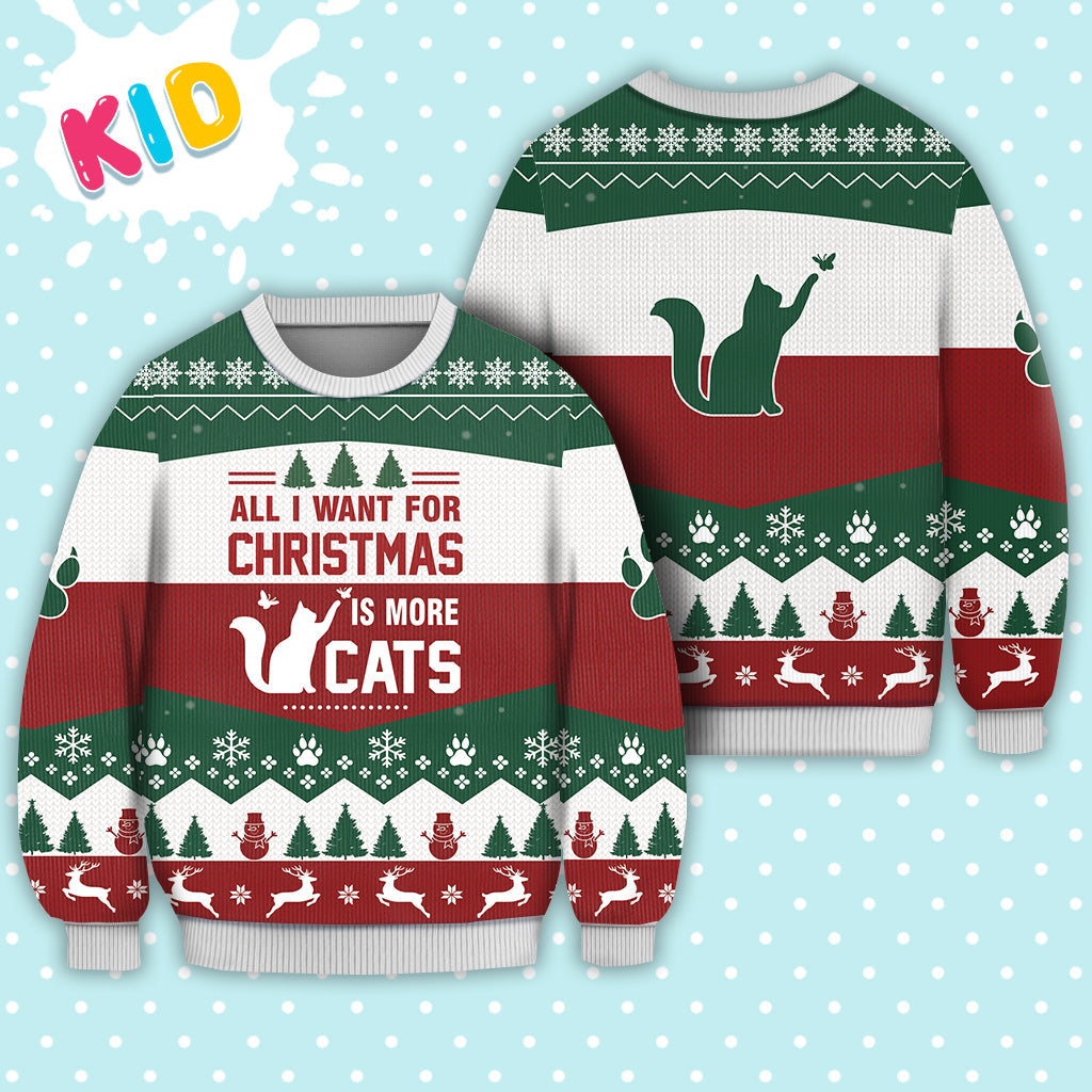 litzzy Cat All I Want For Christmas Is More Cats Sweater Christmas Knitted Print Sweatshirt - Best Gift For Christmas, Noel Malalan - Christmas Signature - Ugly Christmas Sweater Sweater   