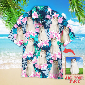litzzy Cat And Beautiful Flower Tropical Custom Hawaiian Shirt, Personalized Hawaiian Shirts, Custom Photo Hawaiian Shirt Hawaii Shirt   