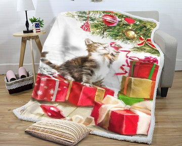 litzzy Cat And Christmas GS KL1010 Sherpa Fleece Blanket Sherpa Fleece Blanket   