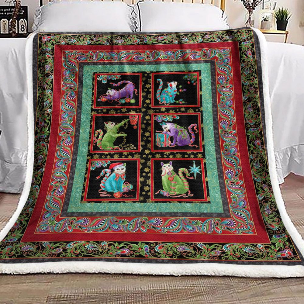 litzzy Cat ChristmasCL24100047MDF Sherpa Fleece Blanket Sherpa Fleece Blanket   