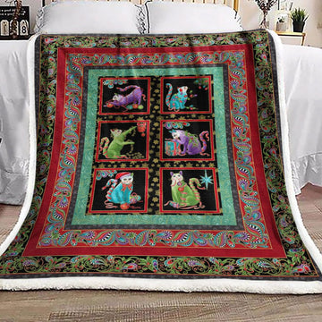 litzzy Cat ChristmasCL24100047MDF Sherpa Fleece Blanket Sherpa Fleece Blanket   