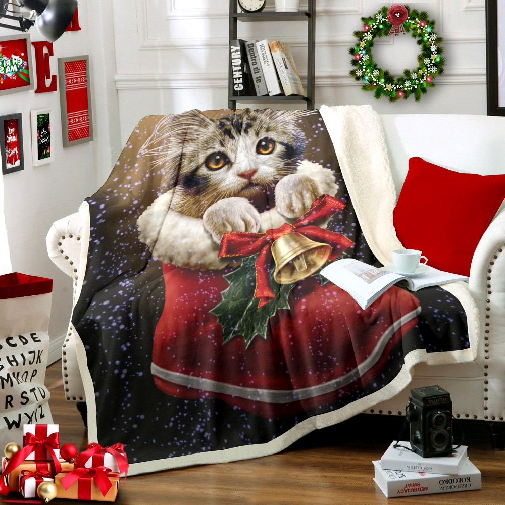 litzzy Cat Christmas AA2410025TT Sherpa Fleece Blanket Sherpa Fleece Blanket   