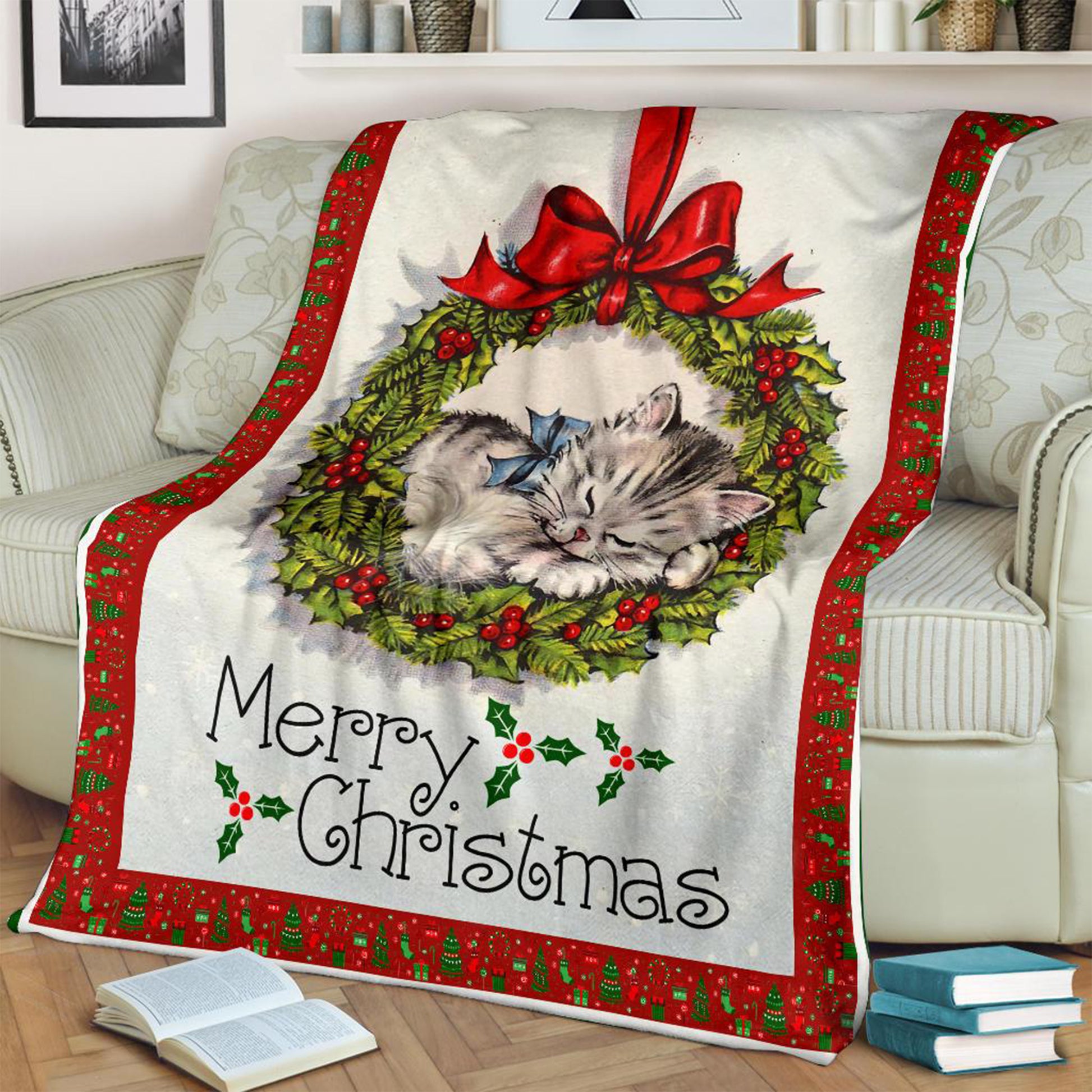 litzzy Cat Christmas AAC1611916 Fleece Blanket Sherpa Fleece Blanket   