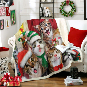 litzzy Cat Christmas AM2310706CL Sherpa Fleece Blanket Sherpa Fleece Blanket   