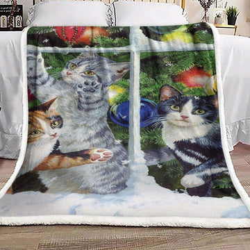 litzzy Cat Christmas BL1211016F Sherpa Fleece Blanket Sherpa Fleece Blanket   
