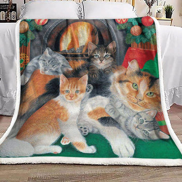 litzzy Cat Christmas BL1211017F Sherpa Fleece Blanket Sherpa Fleece Blanket   