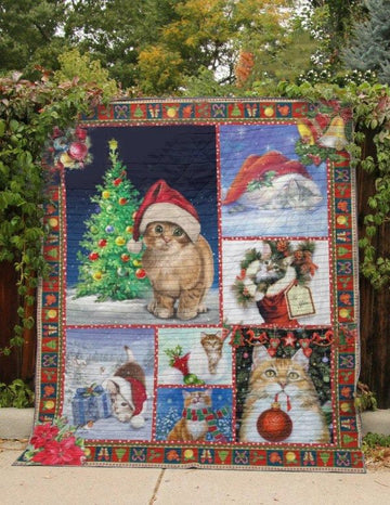 litzzy Cat Christmas CL01110058MDQ Fleece Blanket Quilt Blanket   