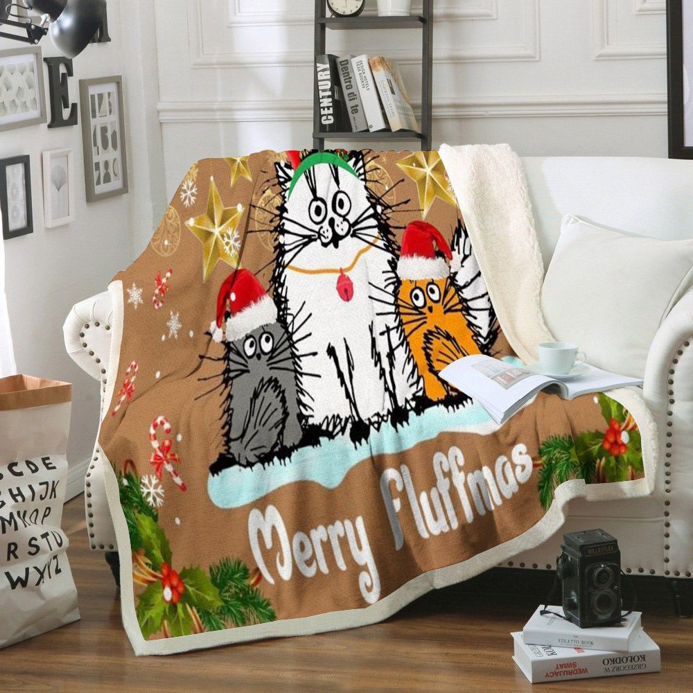 litzzy Cat Christmas CL11110031MDF Sherpa Fleece Blanket Sherpa Fleece Blanket   