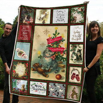 litzzy Cat Christmas CL20110374MDF Sherpa Fleece Blanket Sherpa Fleece Blanket   