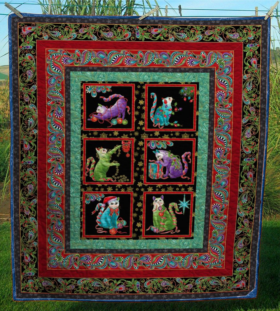 litzzy Cat Christmas CL24100046MDQ Fleece Blanket Quilt Blanket   
