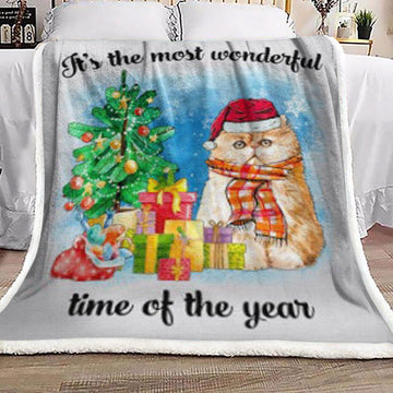 litzzy Cat Christmas CL24100048MDF Sherpa Fleece Blanket Sherpa Fleece Blanket   