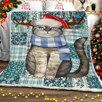 litzzy Cat Christmas CLM2012110S Sherpa Fleece Blanket Sherpa Fleece Blanket   
