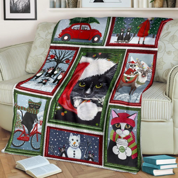 litzzy Cat Christmas DAC101106 Fleece Blanket Sherpa Fleece Blanket   