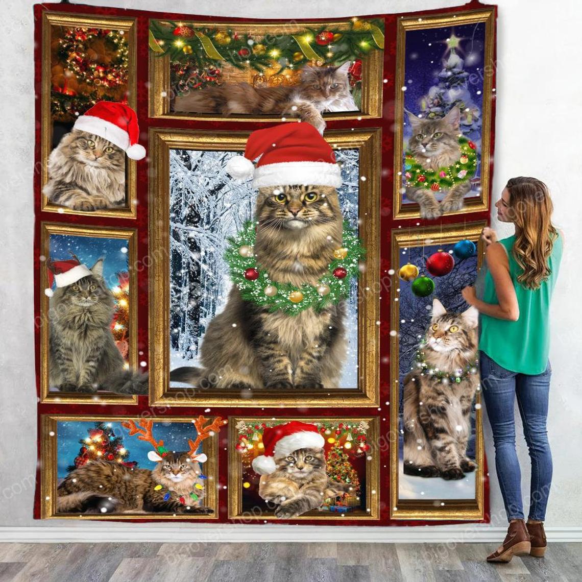 litzzy Cat Christmas DAC131102 Fleece Blanket Sherpa Fleece Blanket   