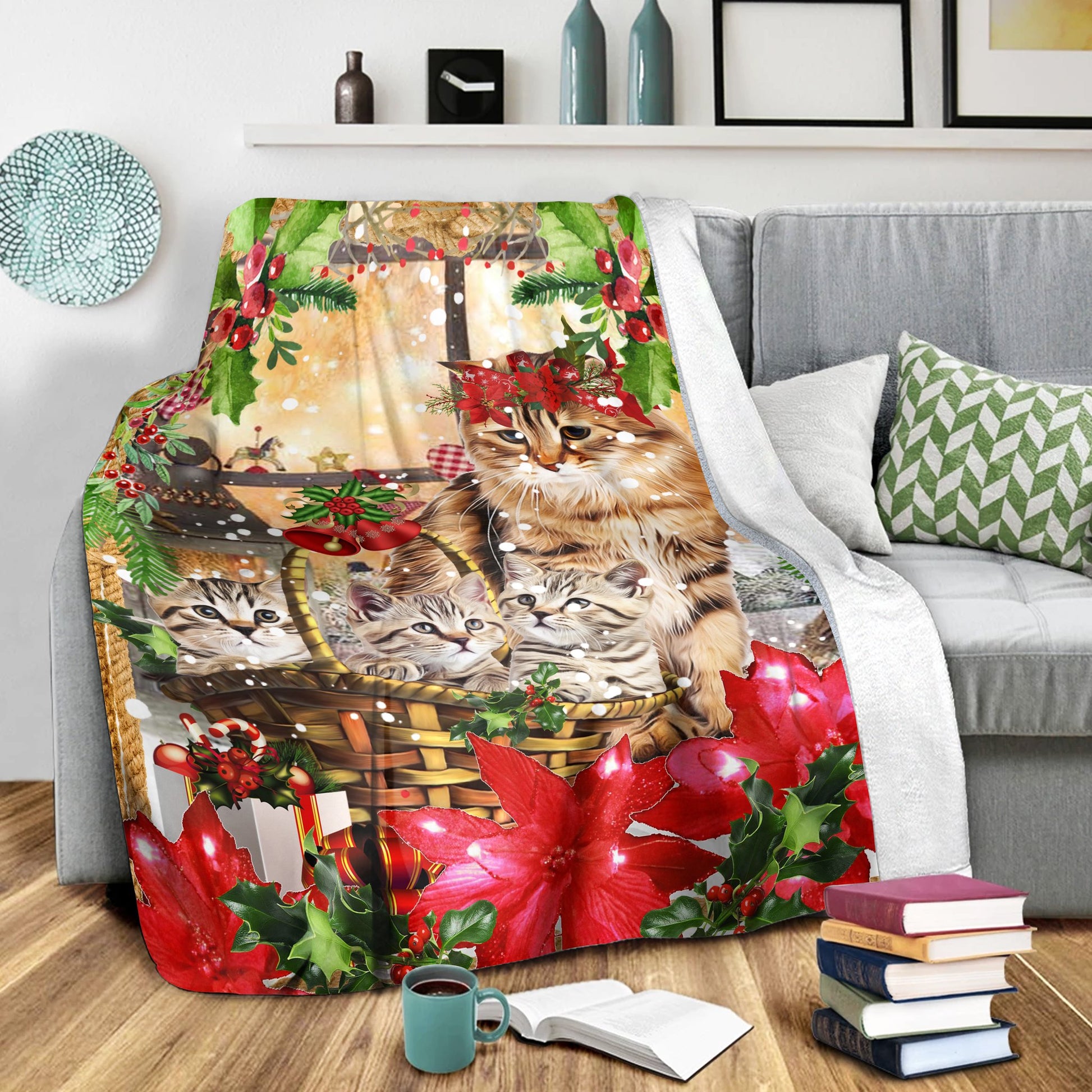litzzy Cat Christmas DTC17111001 Fleece Blanket Sherpa Fleece Blanket   