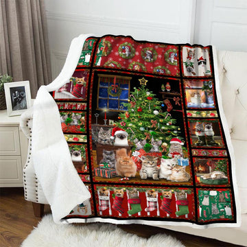 litzzy Cat Christmas DTC181116 Fleece Blanket Sherpa Fleece Blanket   