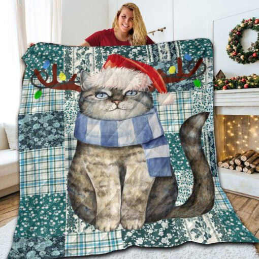 litzzy Cat Christmas Day AM0809008CL Fleece Blanket Quilt Blanket   
