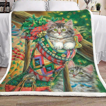litzzy Cat Christmas GS-CL-LD2906 Sherpa Fleece Blanket Sherpa Fleece Blanket   