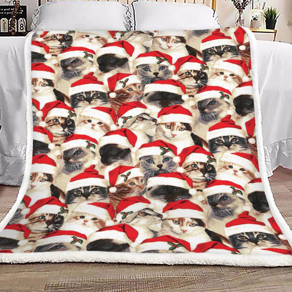 litzzy Cat Christmas HM2512042TT Sherpa Fleece Blanket Sherpa Fleece Blanket   